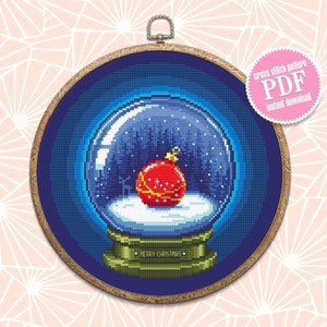 Merry Christmas cross stitch pattern download PDF Snow ball cross stitch, Winter holiday embroidery PDF, Christmas ball beginner stitch #N60