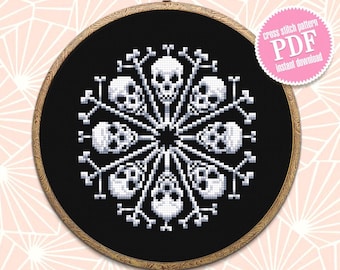 Skull snowflake cross stitch pattern download PDF Gothic Christmas cross stitch Small spooky embroidery, Gothic decor, Beginner stitch #N53