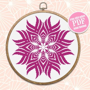 Mandala cross stitch pattern download PDF Simple mandala digital PDF Monochrome cross stitch chart Geometric ornament cross stitch #M123