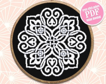 Mandala celtic cross stitch pattern PDF download, Easy mandala cross stitch chart, Celtic embroidery PDF, Celtic knot pattern #M196