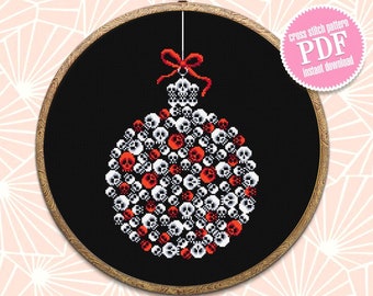 Horror Kerstbal kruissteekpatroon download PDF, Halloween Kerstpatroon digitale PDF, Gotisch ornament kruissteekschema #N81