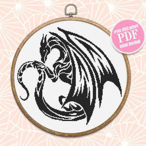 Dragon cross stitch pattern digital PDF Fantasy animal cross stitch chart Instant download PDF Dragon embroidery beginners Home decor #D4