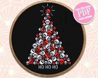Horror Christmas tree cross stitch pattern download PDF Spooky Christmas pattern digital Gothic embroidery PDF Skull stitch Horror gift #N54