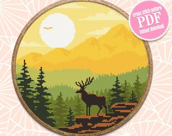 Wzór do haftu krzyżykowego Natura do pobrania PDF Górski krajobraz haft krzyżykowy Park narodowy cyfrowy PDF Las xstitch chart DIY Wystrój domu #L9