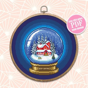 Merry Christmas cross stitch pattern download PDF, Snow ball cross stitch chart, Winter holiday hand embroidery PDF, Christmas ball #N59