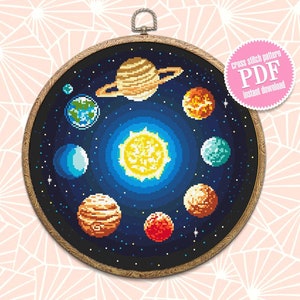 Zonnestelsel kruissteekpatroon download PDF Planeten kruissteekschema, Galaxy patroon PDF, Ruimte kruissteek, Sterrennachthemel #L58