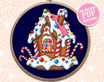 Gingerbread house cross stitch pattern download PDF Christmas pattern digital PDF Gingerbread cookies cross stitch chart Happy New Year #N39