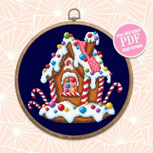Casa de pan de jengibre patrón punto de cruz descargar PDF Patrón de Navidad digital PDF Galletas de jengibre gráfico punto de cruz Feliz Año Nuevo #N39