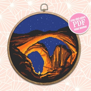 Arches national park cross stitch pattern download PDF Night nature xstitch chart Modern landscape embroidery PDF Nature lover gift #L17