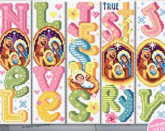 Nativity scene bookmark set cross stitch pattern PDF download Religious Christmas cross stitch, Christian bookmark pattern digital PDF #B569