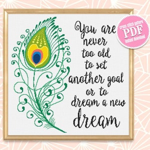 Motivational quote cross stitch pattern digital PDF Peacock feather cross stitch Modern embroidery beginners Instant download #Q8