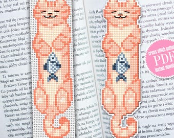Funny Orange Cat Cross Stitch Bookmark Pattern PDF, Small Beginner Friendly Pet Bookmark (Instant Download)