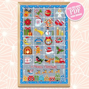 Christmas advent calendar cross stitch pattern download PDF Christmas pattern counted embroidery Modern Christmas cross stitch chart #N46