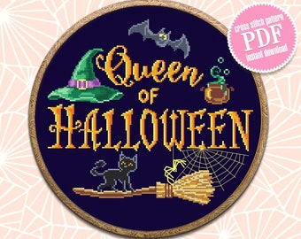 Halloween quotes cross stitch pattern digital PDF Halloween queen cross stitch Halloween embroidery Funny xstitch chart Beginner stitch #H13
