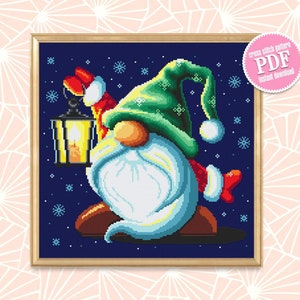 Christmas gnome cross stitch pattern download PDF Winter gnome pattern digital Cute cross stitch sampler Holiday hand embroidery PDF #N15