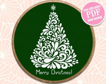 Christmas Tree cross stitch pattern download PDF Merry Christmas pattern digital Monochrome cross stitch Holiday embroidery Home decor #N18