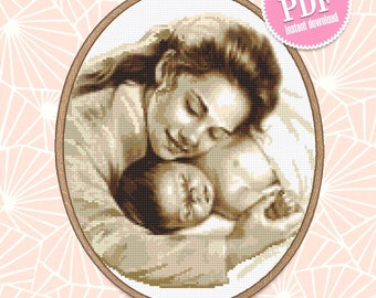 Mother and Baby cross stitch pattern PDF Mother's love cross stitch chart, Modern cross stitch Instant download PDF, Baby room decor #O7