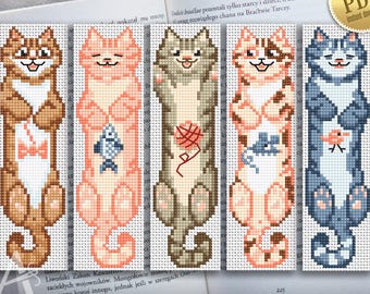 Cat Bookmark Cross Stitch Pattern PDF, Funny Pet Digital Bookmark Set, Small Chart for Aida and Plastic Canvas (Instant Download)