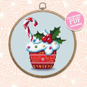 Christmas cupcake cross stitch pattern download PDF Merry Christmas pattern digital, Winter cross stitch chart, Holiday hand embroidery #N29