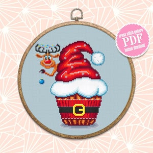 Christmas cupcake cross stitch pattern PDF download Winter dessert cross stitch chart Modern Christmas pattern Cute christmas gift DIY #N38