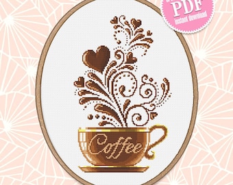 Coffee cross stitch pattern modern, Kitchen cross stitch, Cute cross stitch, Funny cross stitch, Awesome pattern, Instant download PDF #F1