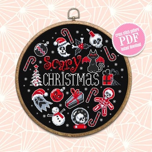 Gothic Weihnachten Kreuzstich Stickmuster Download PDF Spooky Christmas Stickmuster digitales Gothic Stickmuster PDF, DIY Gothic Dekor Horror Geschenk #N52