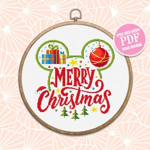 Christmas cross stitch pattern download PDF Christmas mouse ears pattern digital PDF Winter holiday xstitch chart DIY Christmas decor #N27