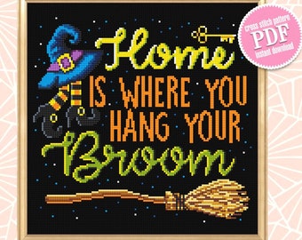 Funny Halloween cross stitch pattern download PDF Modern quote cross stitch chart Happy Halloween embroidery beginners Home sweet home #H23