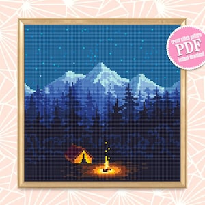 Mountain landscape cross stitch pattern download PDF Nature cross stitch chart Camping digital Mountain cross stitch Adventure awaits #L35