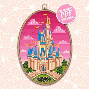 Cinderella castle cross stitch pattern download PDF Magic Kingdom cross stitch chart Fairytale castle embroidery PDF Kids room decor #C1