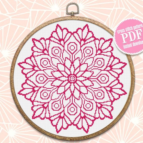 Mandala Cross Stitch Pattern Download PDF Modern Floral - Etsy