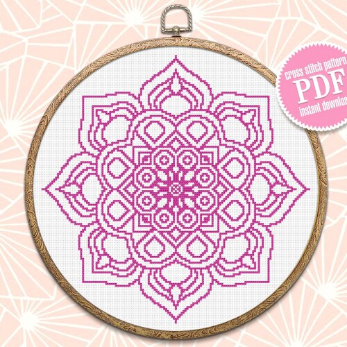 Mandala Cross Stitch Pattern Download PDF Monochrome Mandala - Etsy