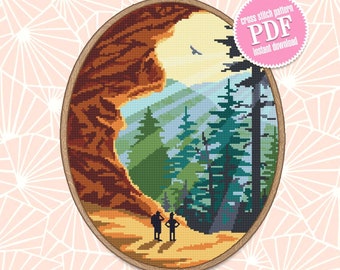 Great Smoky Mountains National park cross stitch pattern PDF Mountain landscape embroidery beginners Nature USA cross stitch chart #L27