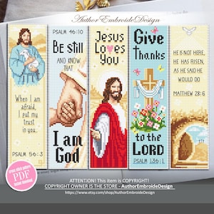 Bible verse bookmark set cross stitch pattern PDF download Psalm cross stitch chart, Christian bookmark pattern digital Jesus Christ #B575