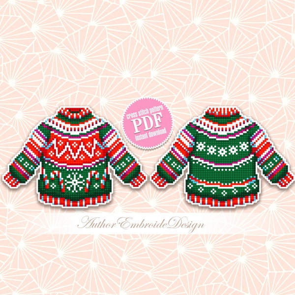Ugly Christmas sweater cross stitch pattern PDF download Double-sided Christmas tree decor for plastic canvas Christmas jumper xstitch #N106