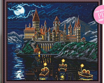 Wizard school cross stitch pattern digital PDF Magic kingdom cross stitch Magic castle xstitch chart Fantasy castle instant download PDF #C5