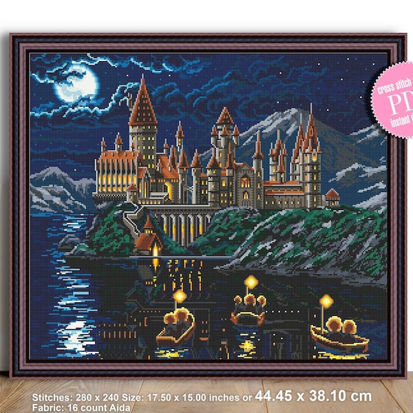 Wizard school cross stitch pattern digital PDF Magic kingdom cross stitch Magic castle xstitch chart Fantasy castle instant download PDF #C5