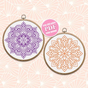 Mandala set cross stitch pattern download PDF Monochrome mandala cross stitch chart, Awesome pattern digital PDF, Mandala flower stitch #S25