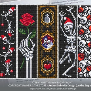 Gothic bookmark set cross stitch pattern PDF download Halloween Christmas cross stitch chart, Dancing skeleton cross stitch, Horror  #B137