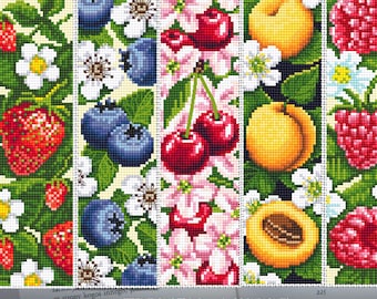 Floral bookmark set cross stitch pattern PDF download Handmade bookmark pattern digital PDF, Fruit cross stitch chart, Cherry blossom #B153