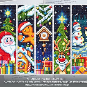 Christmas bookmark set cross stitch pattern download PDF Handmade bookmark Winter holiday cross stitch gift Kawaii bookmark New Year #B76