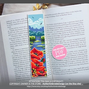 Nature bookmark cross stitch pattern digital PDF Modern handmade bookmark embroidery beginners Instant download Gift for book lover #B7