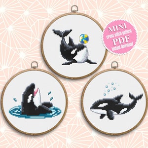 Killerwal Kreuzstich Stickmuster PDF kleiner Orca-Wal, Stickmuster Stickvorlage, Stickvorlage Stickbild Orca-Wal #K18