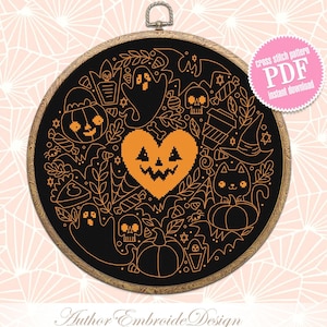 Halloween cross stitch pattern PDF download Halloween digital for hand embroidery PDF, Halloween sampler cross stitch, Backstitch chart #H58
