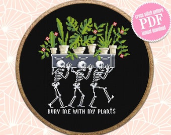 Skeleton plants cross stitch pattern PDF download Gothic skeleton cross stitch chart, Gothic home decor, Bury me with my plants #P38