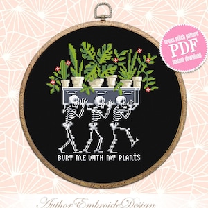 Skeleton plants cross stitch pattern PDF download Gothic skeleton cross stitch chart, Gothic home decor, Bury me with my plants #P38