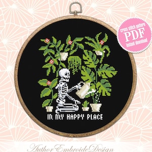 Skeleton plants cross stitch pattern PDF download Gothic skeleton cross stitch chart In my happy place, Gothic home decor, Plant lover #P39