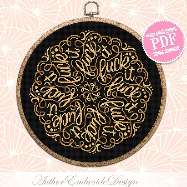 Fuck mandala cross stitch pattern PDF instant download Fuck it cross stitch chart, Modern mandala pattern digital PDF Funny home decor #M226