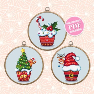 Christmas cupcake cross stitch pattern download PDF Kitchen cross stitch set, Winter holiday embroidery PDF, DIY Christmas decor #S59