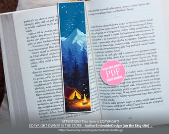 Bookmark camping cross stitch pattern digital PDF Handmade bookmark nature embroidery beginners Instant download Gift for book lover #B4